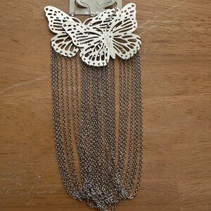 Mia Collection Butterfly Chain Earrings, long silver